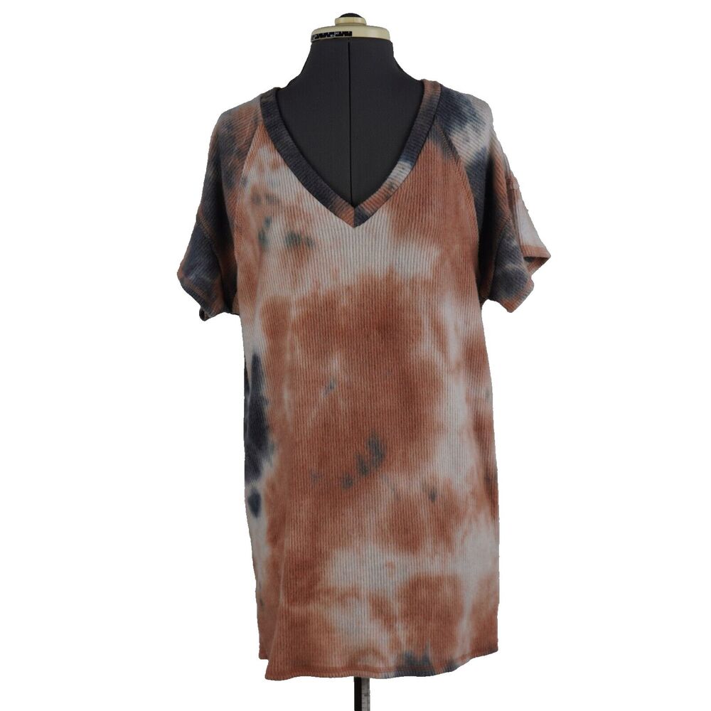 Urban Outfitters Rust Brown Tie-Dye V-Neck Tunic